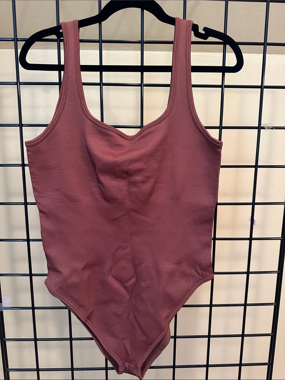 Ribbed Mauve Scoop-Neck Shaping Bodysuit